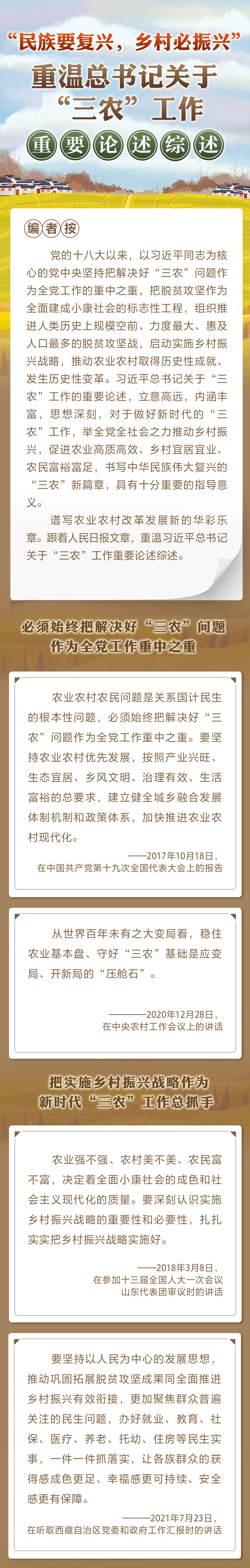 “民族要復(fù)興，鄉(xiāng)村必振興” 重溫總書記關(guān)于“三農(nóng)”工作重要論述綜述