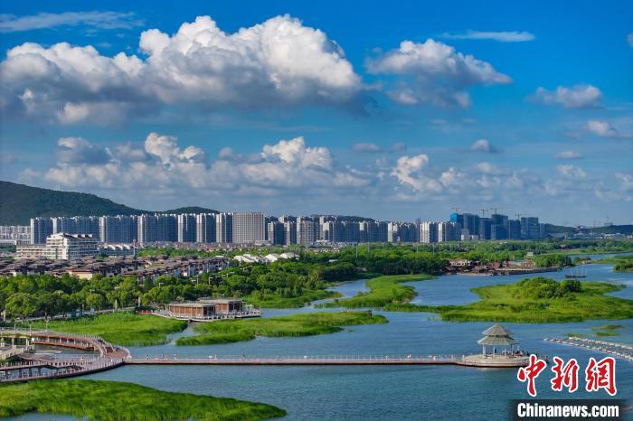 資料圖：航拍蘇州太湖湖濱國(guó)家濕地公園，藍(lán)天碧水生態(tài)美。 泱波 攝