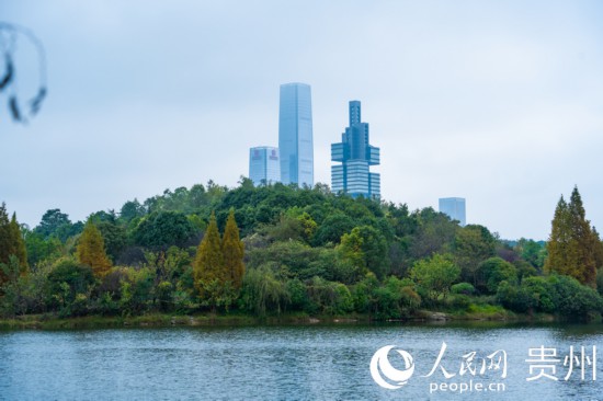 城市地標(biāo)與綠水青山相得益彰。人民網(wǎng) 陽茜攝