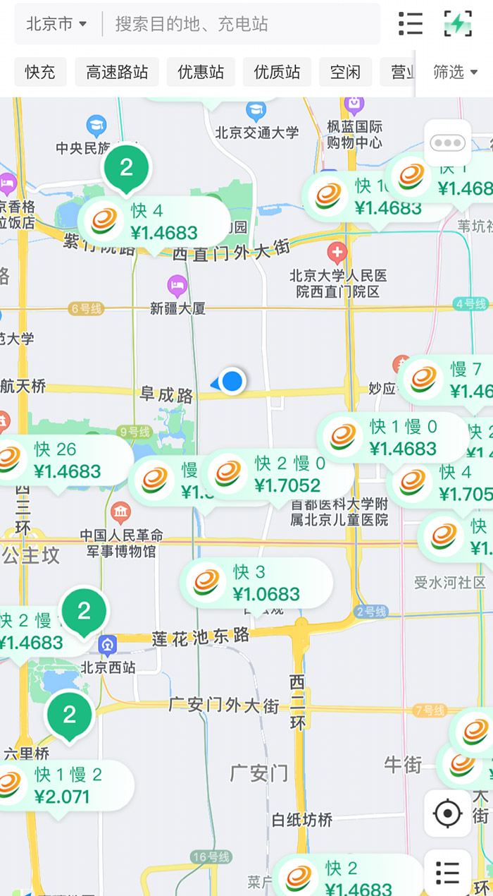 中新財(cái)經(jīng)查詢相關(guān)充電APP發(fā)現(xiàn)，電價(jià)平峰時(shí)段，快充樁的價(jià)格普遍在1.4元度左右。