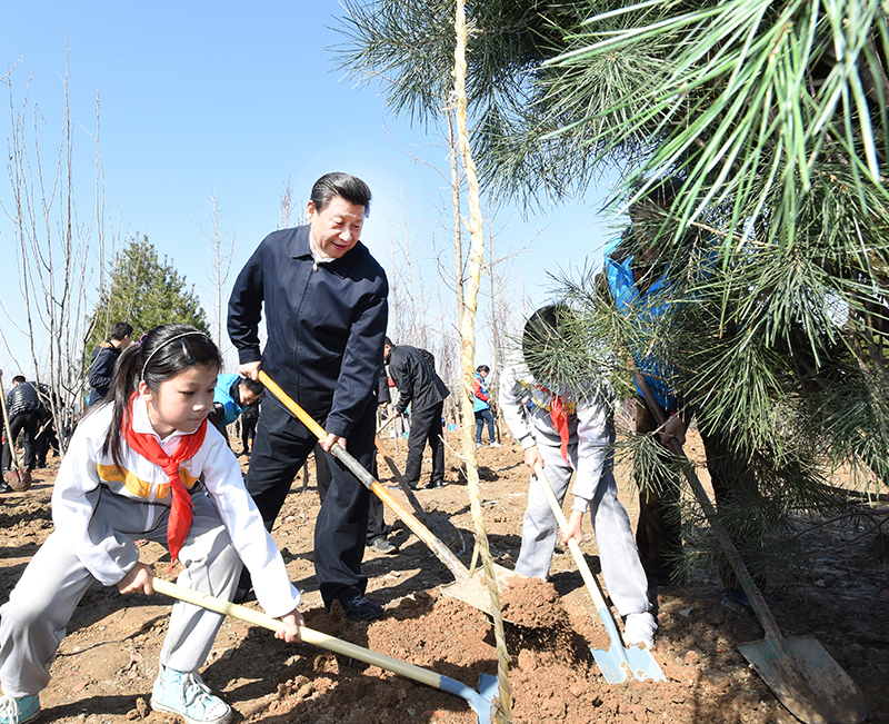 2015年4月3日，習(xí)近平總書記同大家一起植樹。