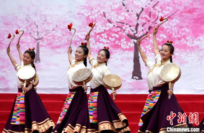 3月28日，西藏林芝第二十屆桃花旅游文化節(jié)開幕式上的文藝表演?！±盍?攝